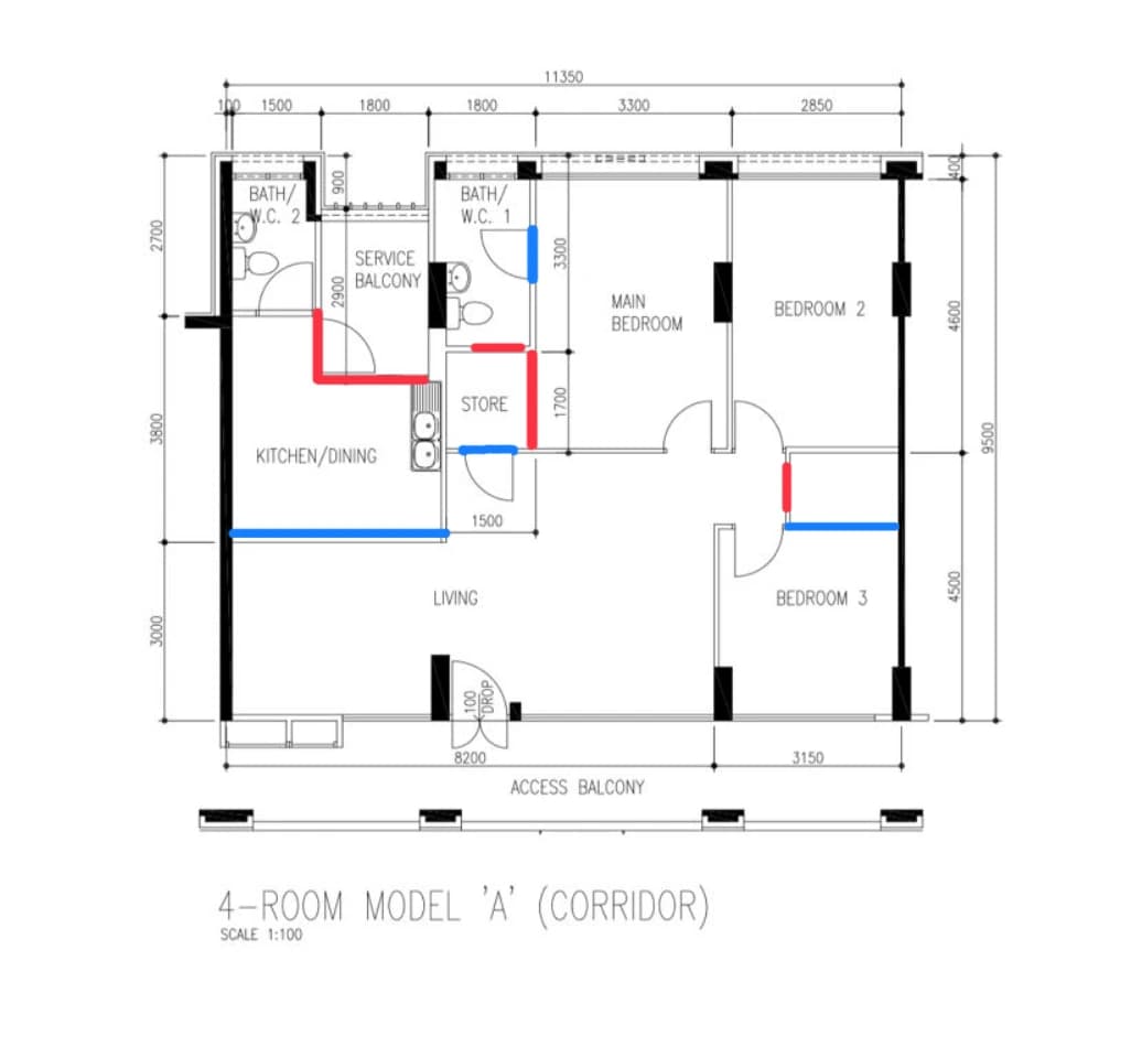 The client's HDB 4-room floor plan