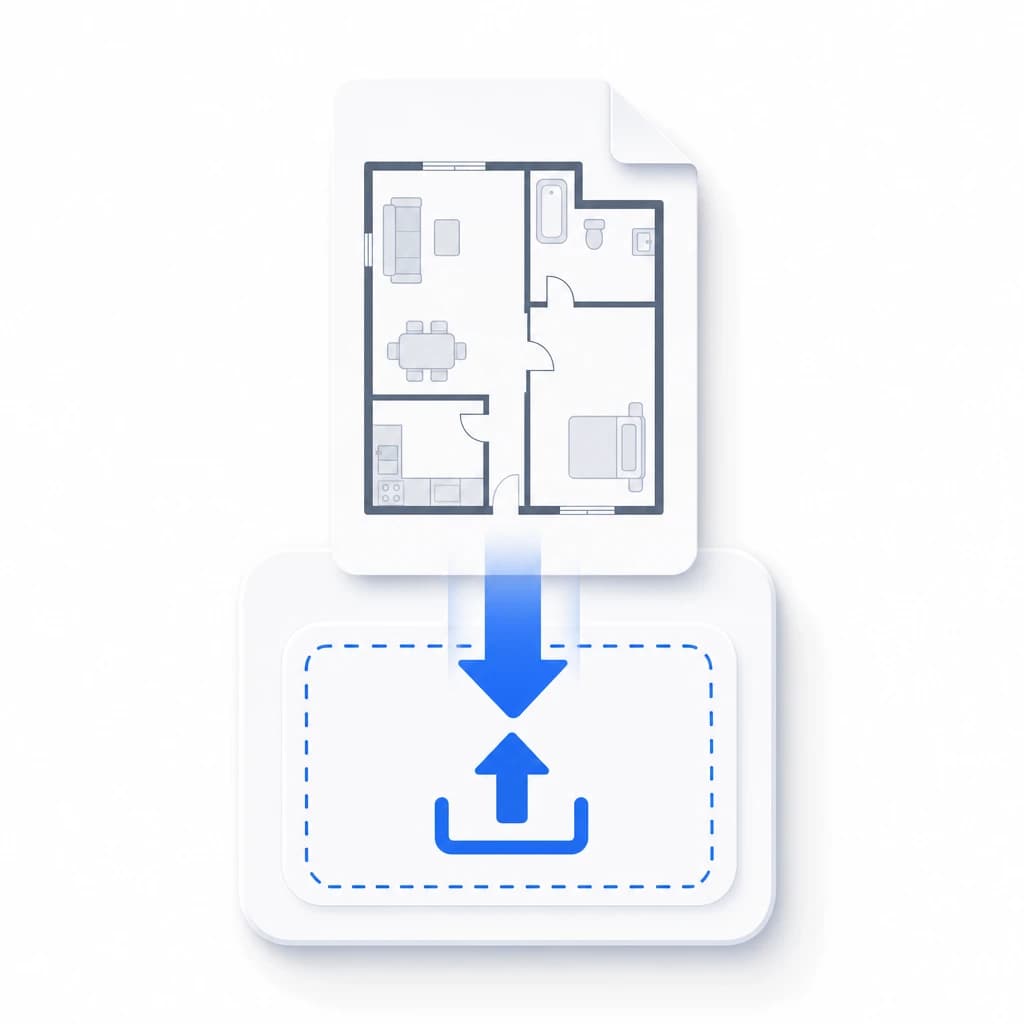 Simplified illustration: a floor plan being uploaded into Vorqis